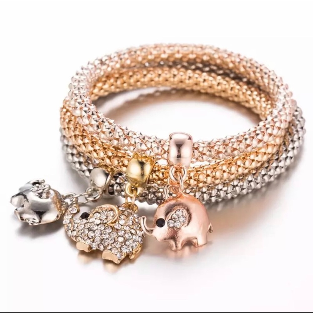 3pc Elephant Charm Set Bracelet
